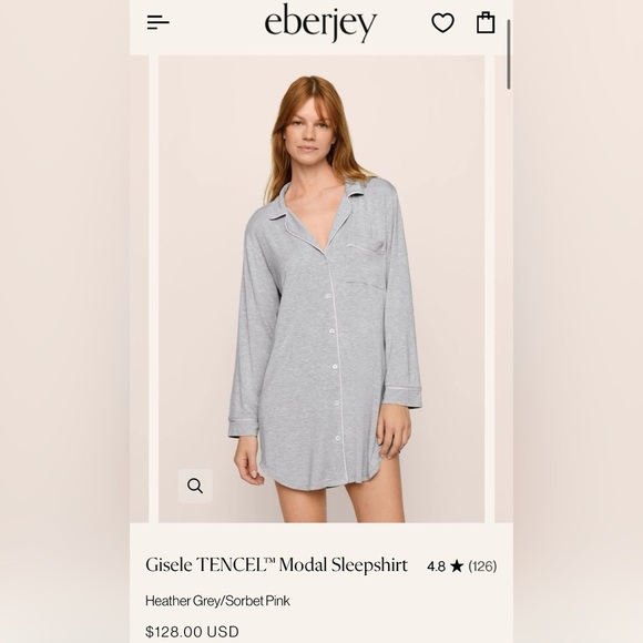 Eberjey Gisele TENCEL Grey Modal Sleepshirt $128 Size S - Picture 1 of 6
